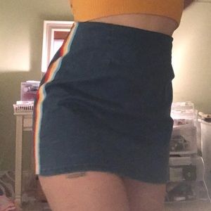 DENIM MINI SKIRT WITH RAINBOW RACING STRIPES